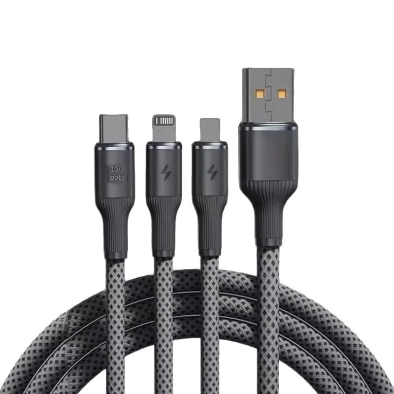 3-in-1 Tungsten 120W cable with Lightning, USB-C and Micro tips