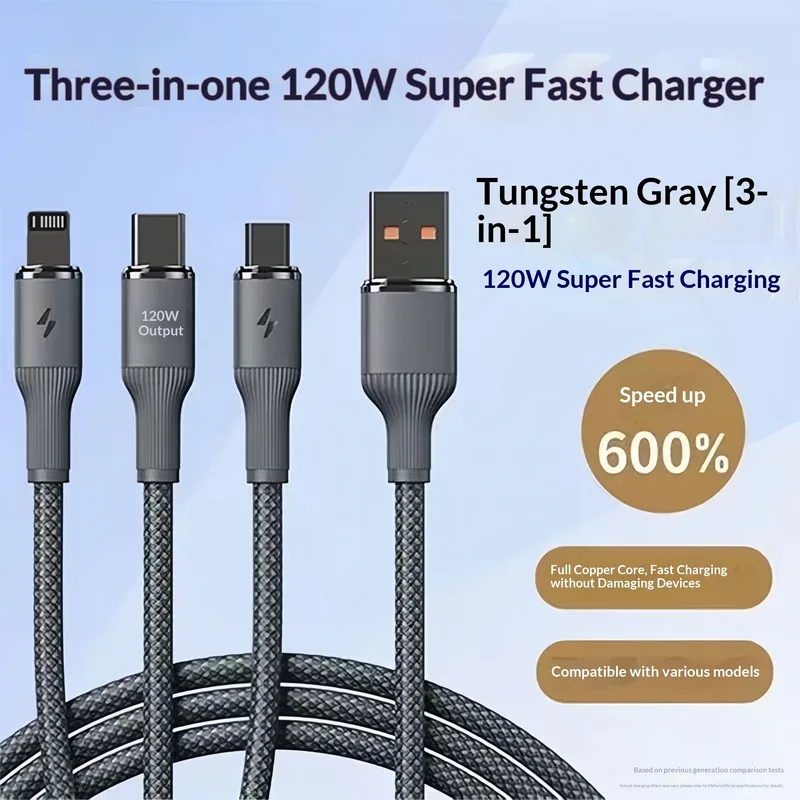 Tungsten grey 3-in-1 cable