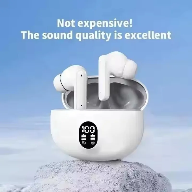 White wireless earbuds with LED case