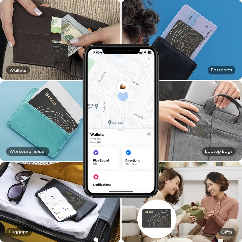 GPS tracker card in use with wallet and app