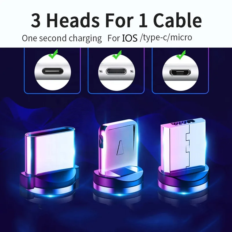 Three magnetic tips: iOS, USB-C, Micro