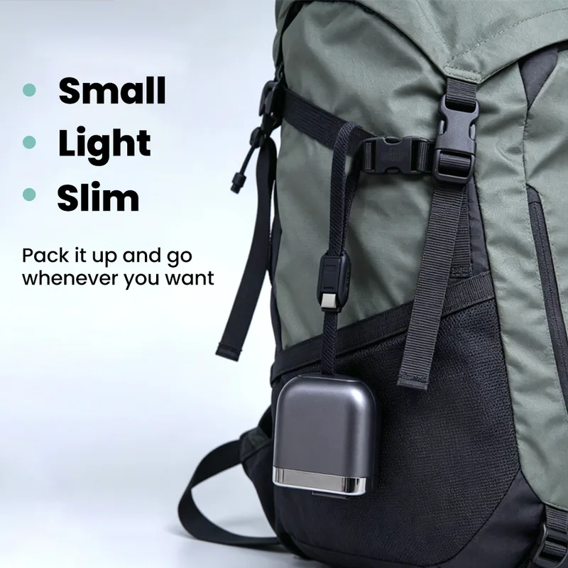 Small, light retractable USB-C cable on a bag