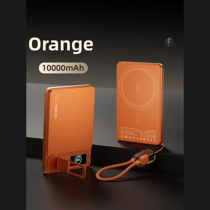 Ultra-slim aluminium MagSafe power bank in hand