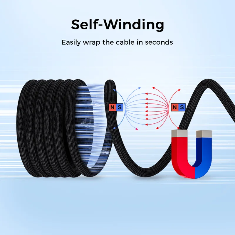 Cable coiling itself with magnets