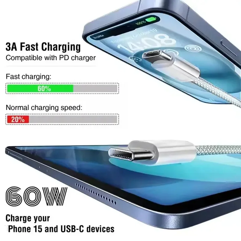 60W 3A fast charging with the USB-C cable